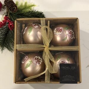 Rachel Zoe pink and gold Handpainted glass ornaments Christmas holiday (4) NIB